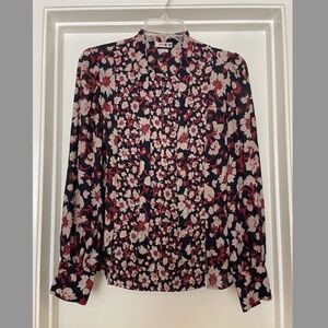 JASON WU Floral Blouse Top w Tie and Keyhole EUC